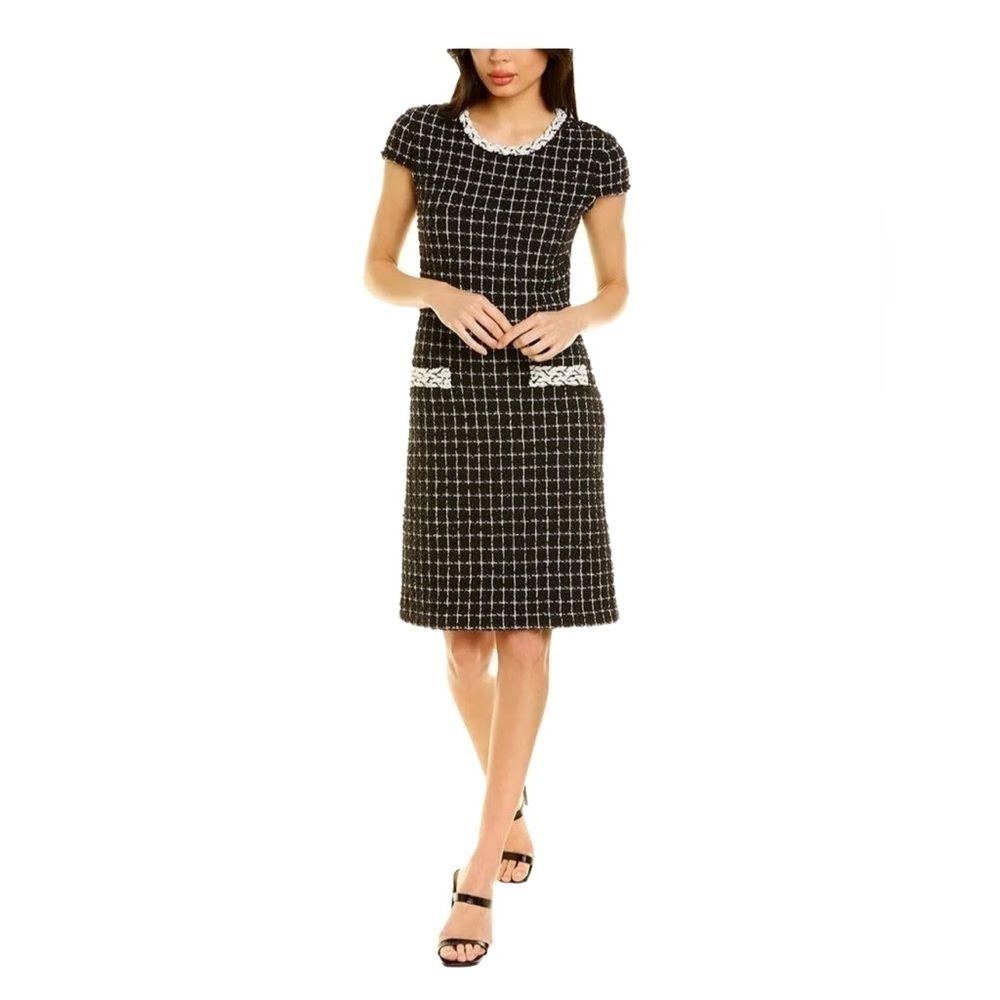 St. John Checkered Black and White Midi Dress